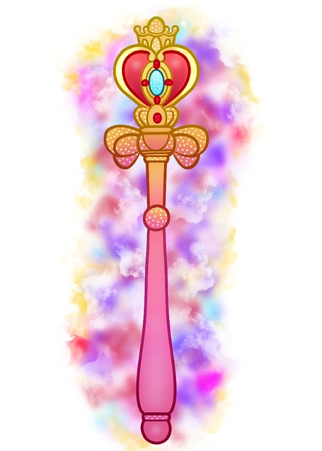 Pastel pink Sailor Moon scepter design in a neotraditional and watercolor blend. Tattooable design for sale.
