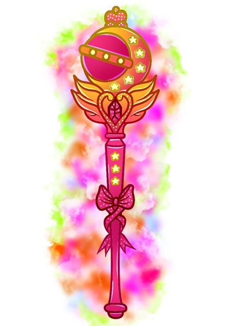 Pink neo traditional watercolor tattoo design of a sailor moon scepter. Design is for sale.