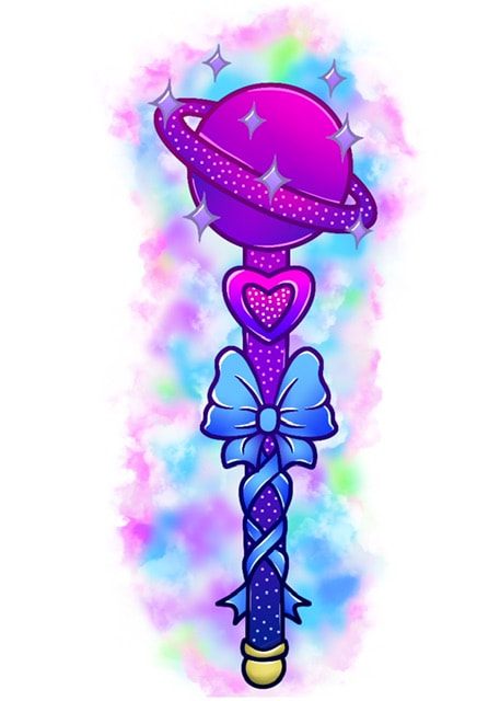 Purple and blue neo traditional watercolor blend of a Sailor Moon scepter. Design for sale.