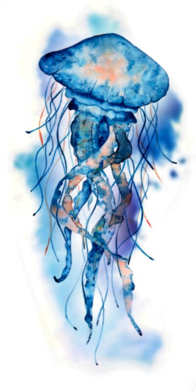 Blue watercolor jellyfish realism tattoo.