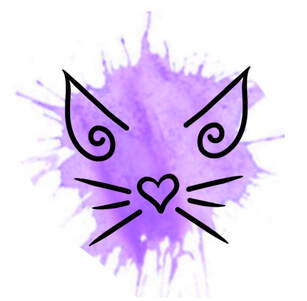 Purple watercolor cat face.