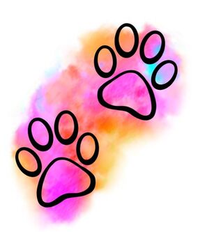 Pink, orange, and yellow watercolor paw print tattoo design for sale