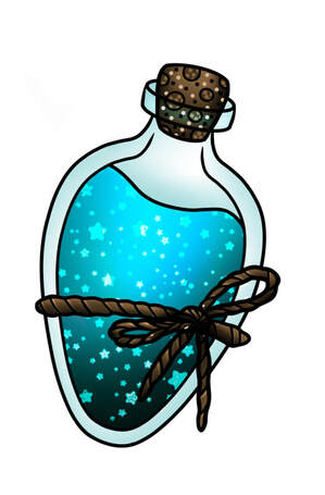 Blue stardust potion bottle wrapped in rope.