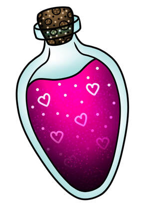 Pink love potion bottle tattoo design for sale.