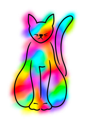 Rainbow Kitty outline with watercolor background.