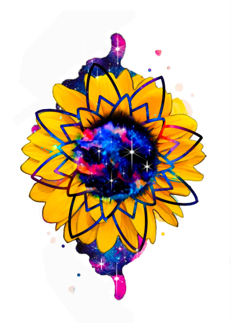 Rainbow galaxy abstract sunflower tattoo design by Tyranicorn.