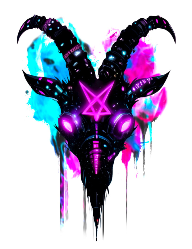 Cyber punk pink and blue goat head.