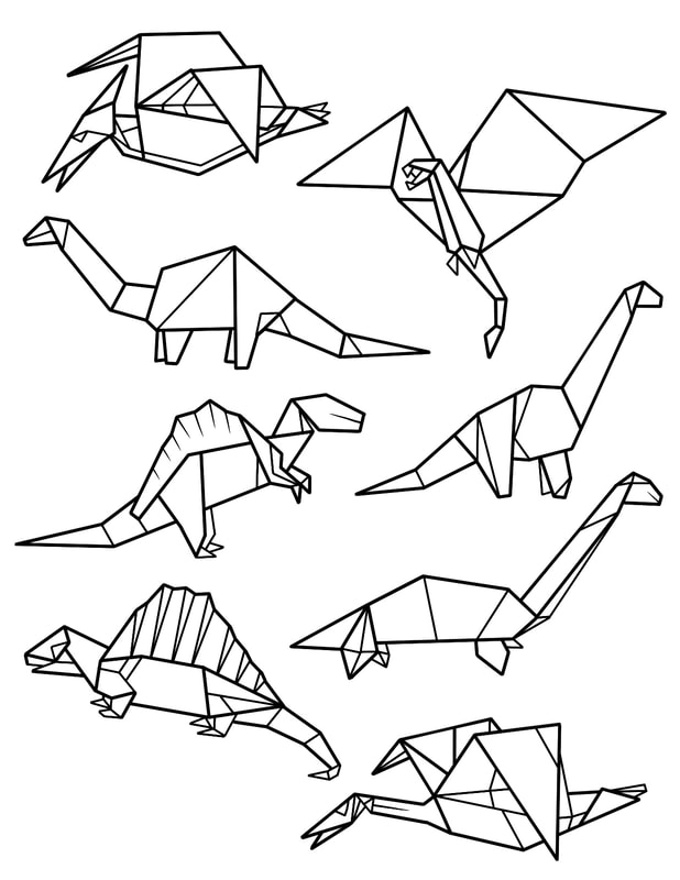 Dinosaur origami linework tattoo designs.