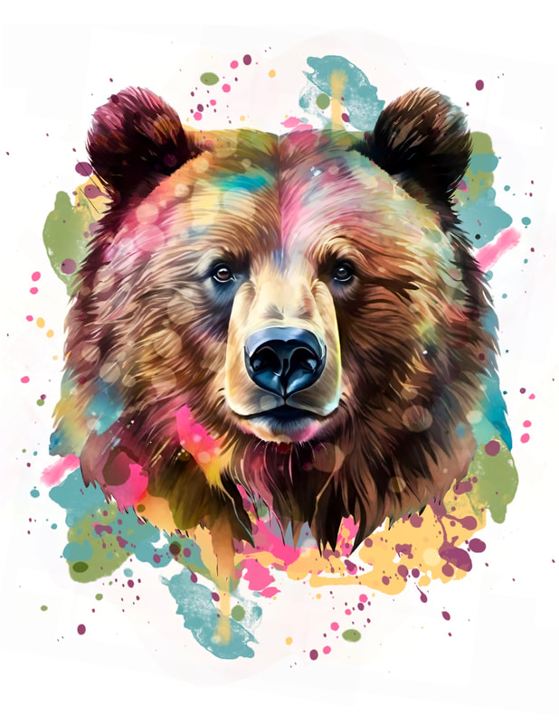 Pastel rainbow watercolor brown bear tattoo.