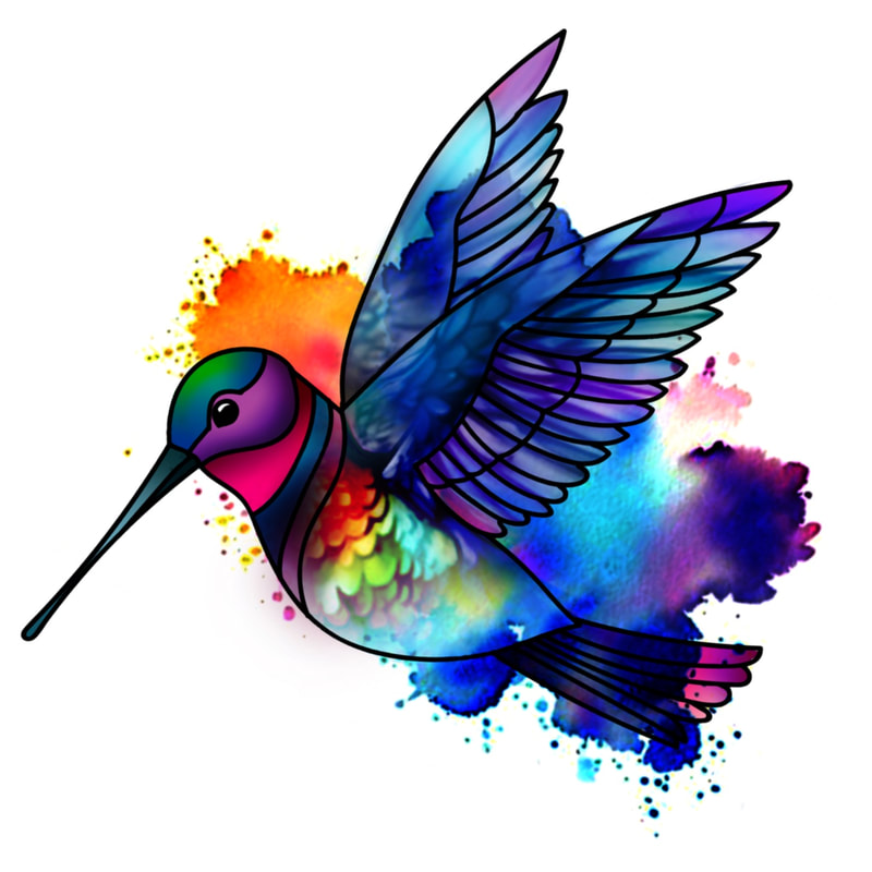 Neo watercolor humming bird tattoo design for sale.
