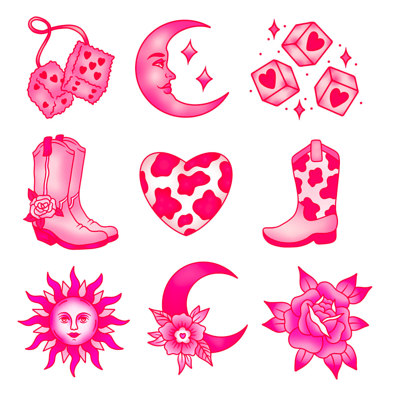 Pink Valentine’s Day tattoo flash.