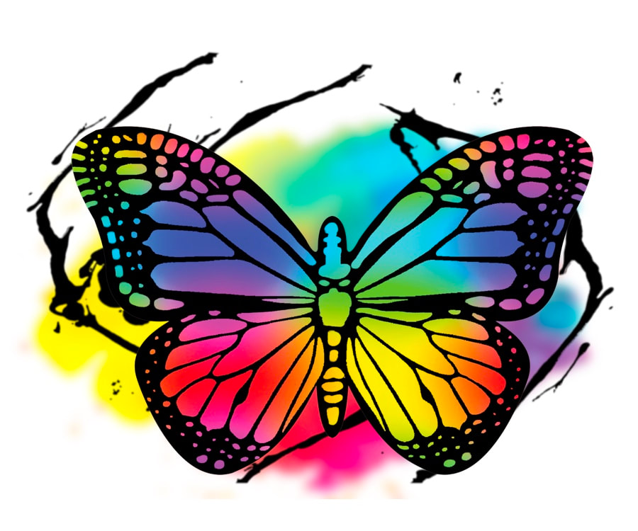 Rainbow watercolor butterfly tattoo design for sale.