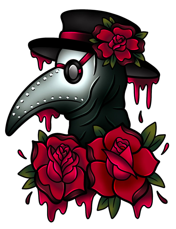 Neo trad plague doctor mask with roses.