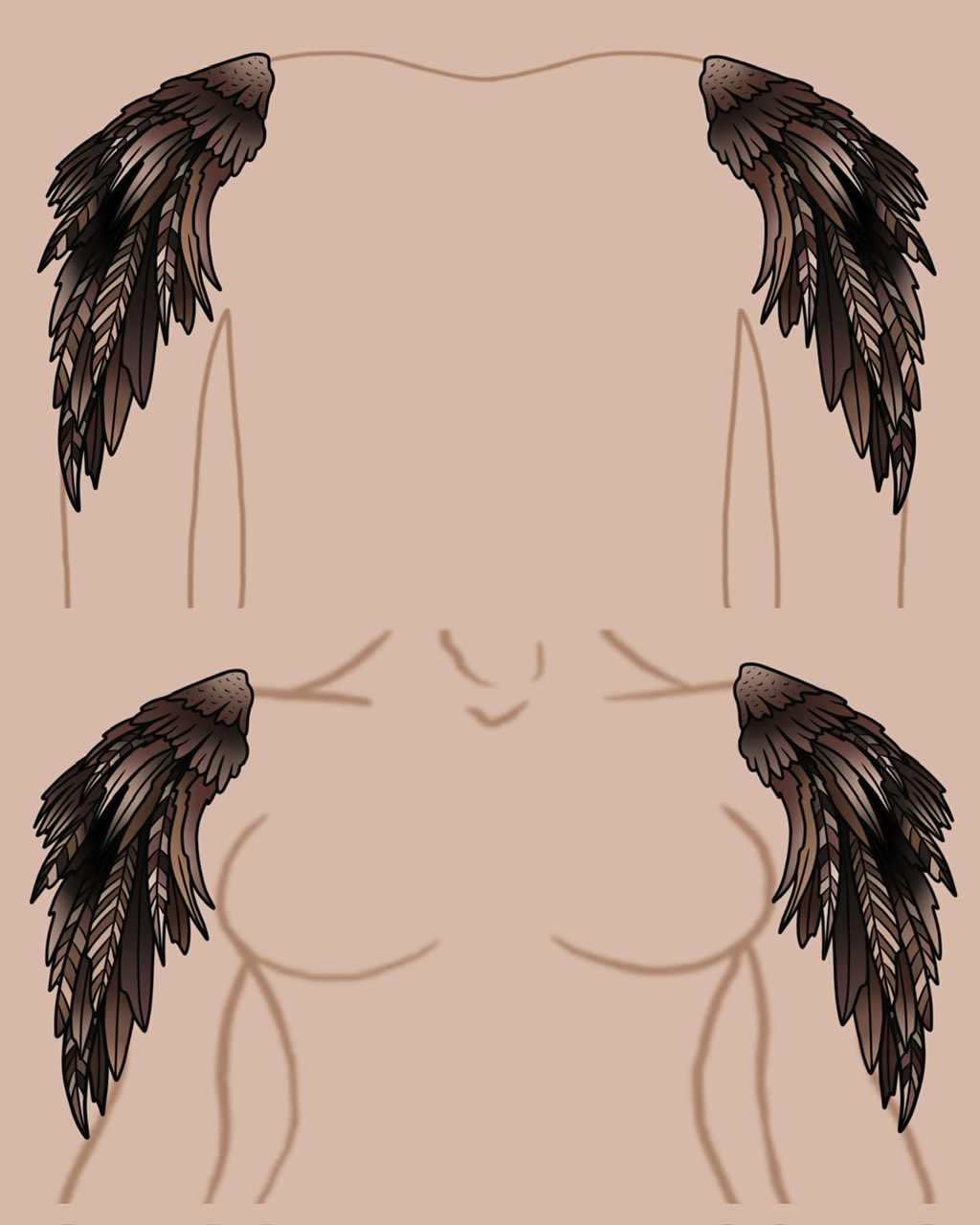 Hawk eagle feather shoulder cap tattoo design.
