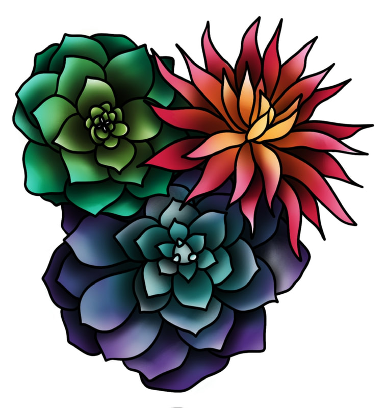 Neotraditional succulent tattoo design for sale.