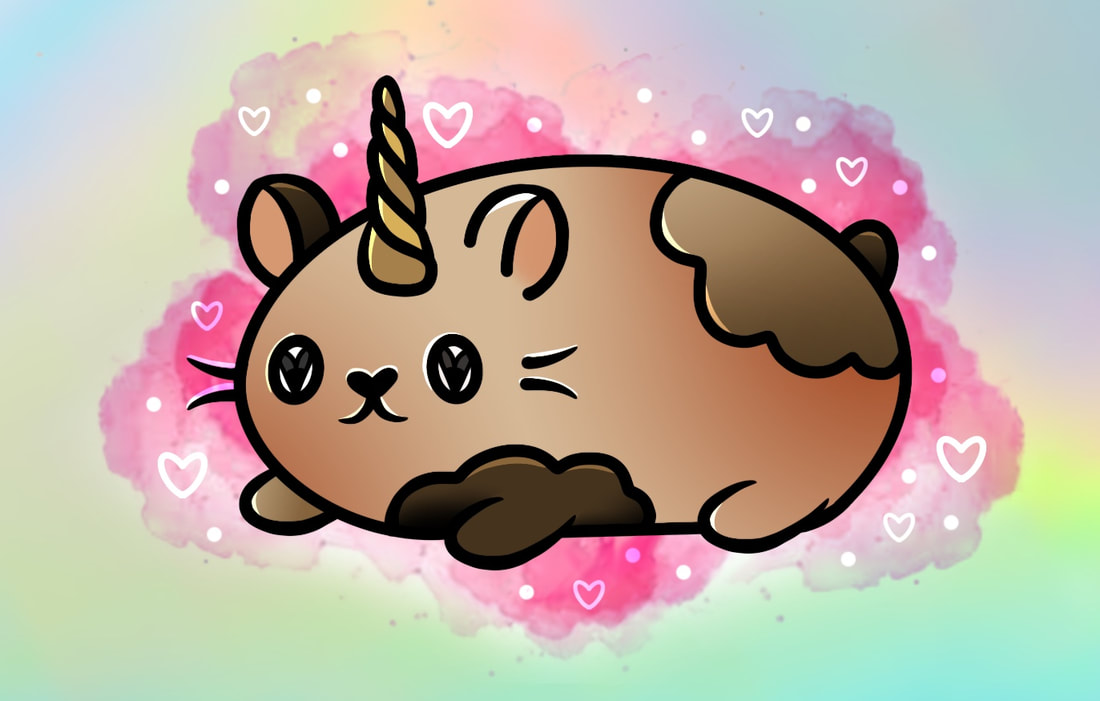 Brown hamster unicorn and pink watercolor background, neo watercolor tattoo design