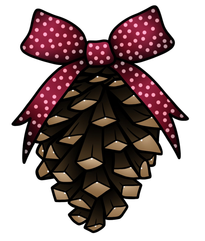 Neo traditional pinecone with a bow design.