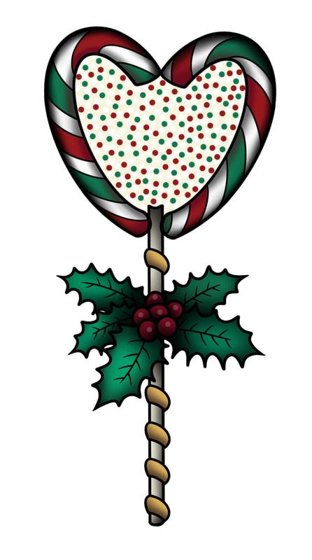 Red and green Christmas lollipop tattoo design.