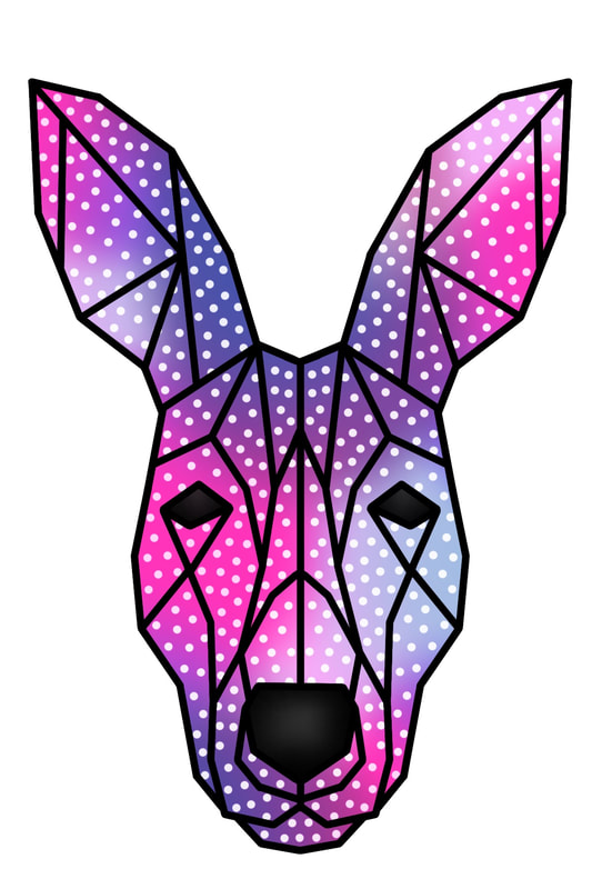 Pink and purple geometric kangaroo tattoo design for sale.