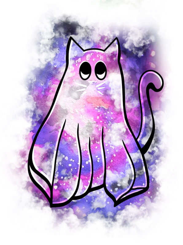 Purple galaxy ghost cat tattoo