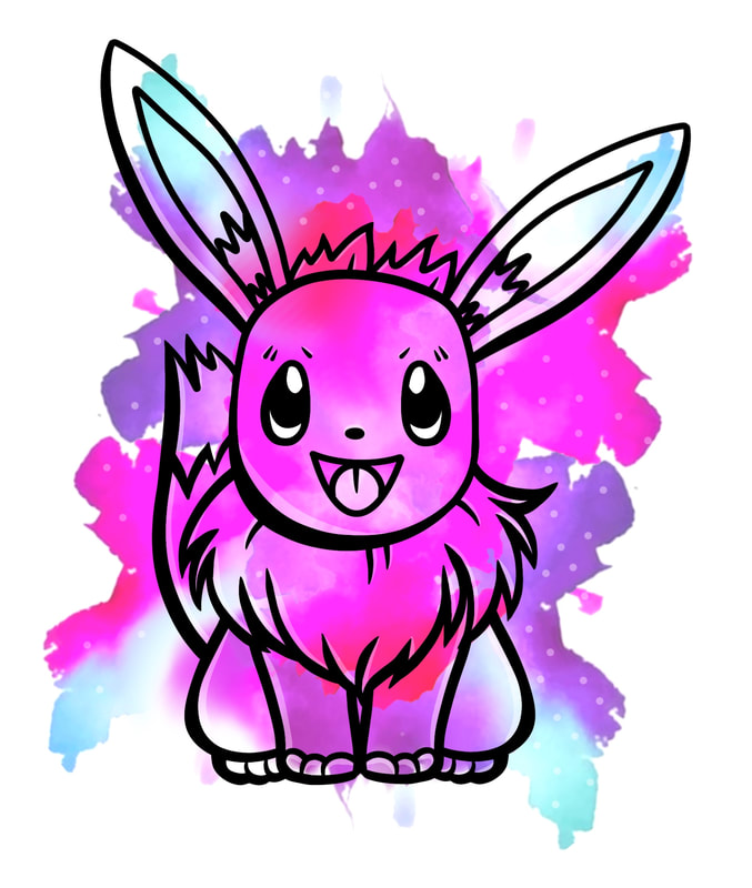 Purple, pink, and blue watercolor eevee pokemon tattoo design for sale