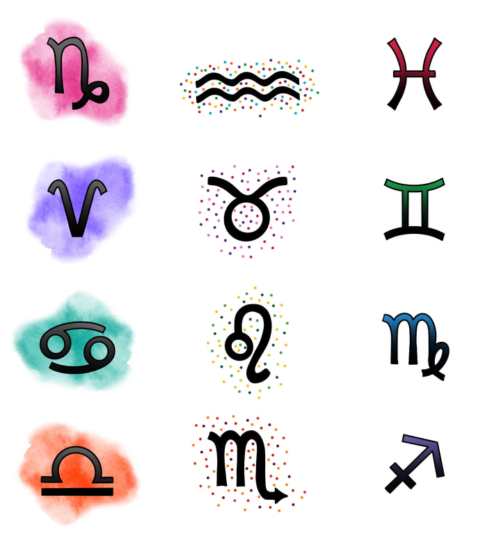 Mix and match glitter and watercolor horoscope tattoo designs for sale