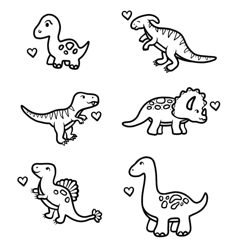 Baby dinosaur outlines tattoo flash.