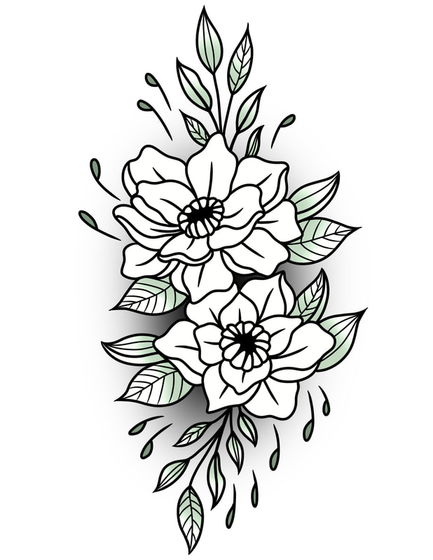 Neo traditional flowers with sage shading.