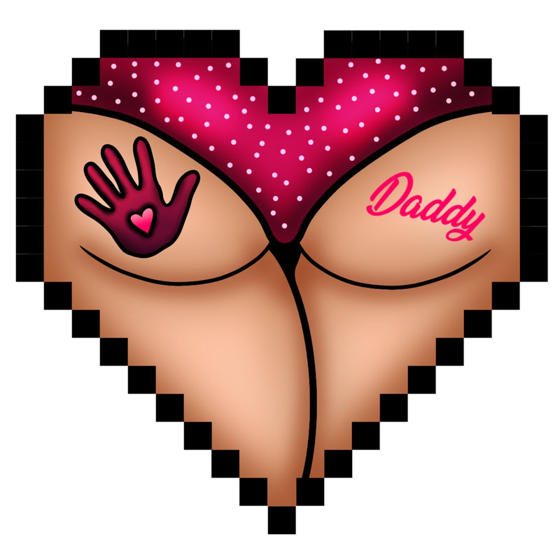 Pink Daddy booty heart with pixel outline.