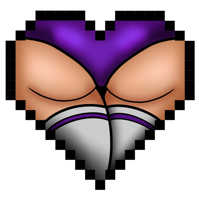 Purple Baseball Booty Heart with pixel outline.