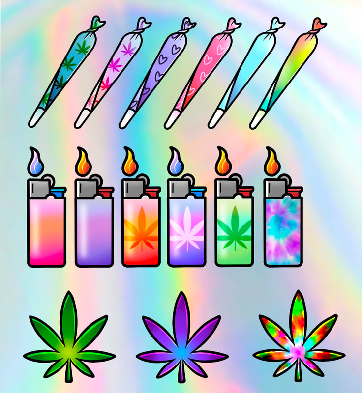 420 lighters, pot leaves, and blunts tattoo flash