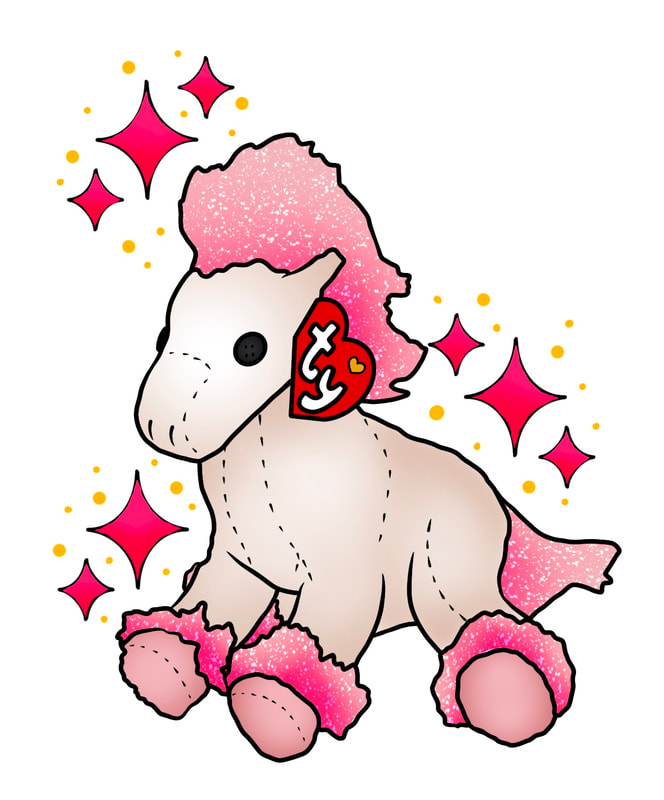 Pink and white horse beanie baby tattoo design for sale by Tyranicorn,