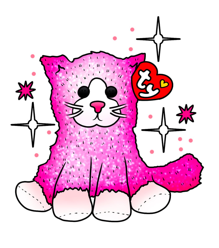 Pink glittery kitty beanie baby tattoo design, for sale by Tyranicorn.
