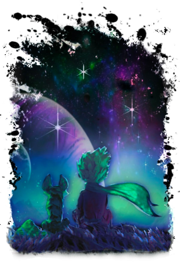 The Little Prince galaxy tattoo design in color realism.
