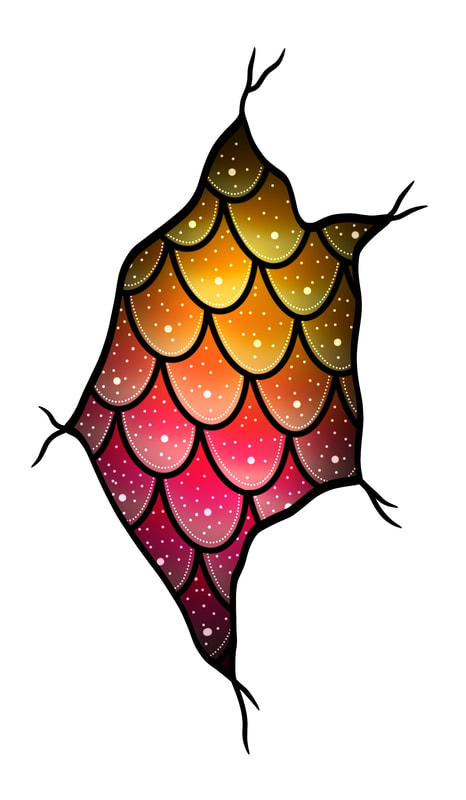 Multi colored rainbow mermaid scales. Neotraditional tattoo.