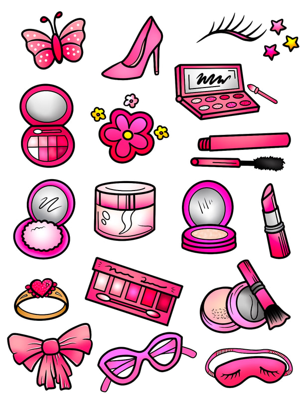 Pink girly Barbie makeup set premade flash tattoo designs.