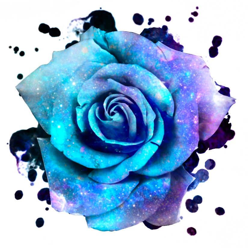 Galaxy blue rose with splatter paint.