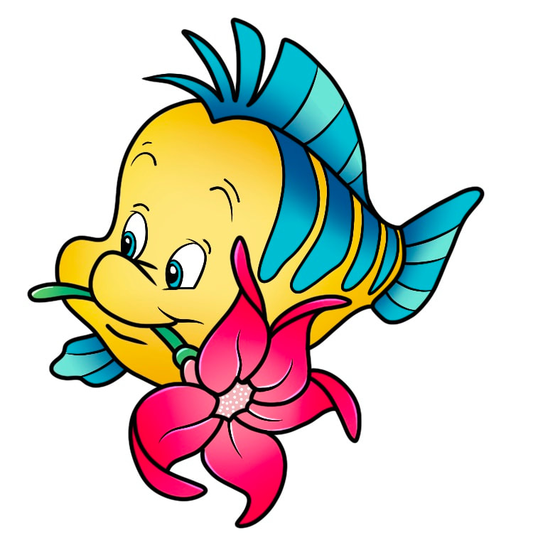 Flounder from Disney’s Littler Mermaid with a flower.