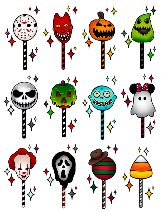 Halloween themed cake pop tattoo designs for sale.