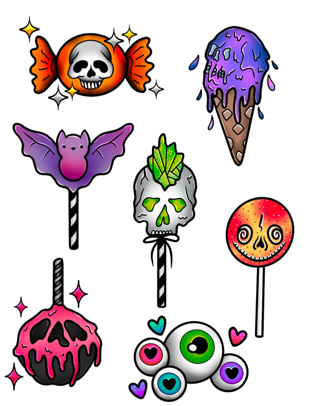 Halloween candy tattoo designs for sale.