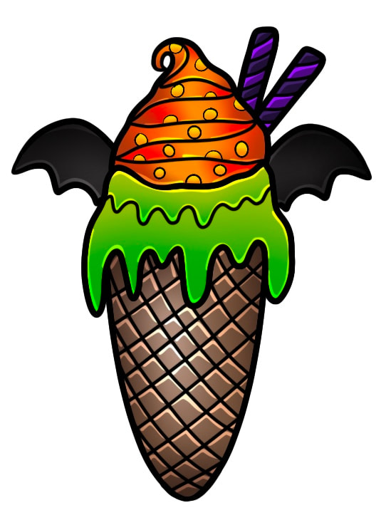 Halloween batty ice cream cone tattoo flash.