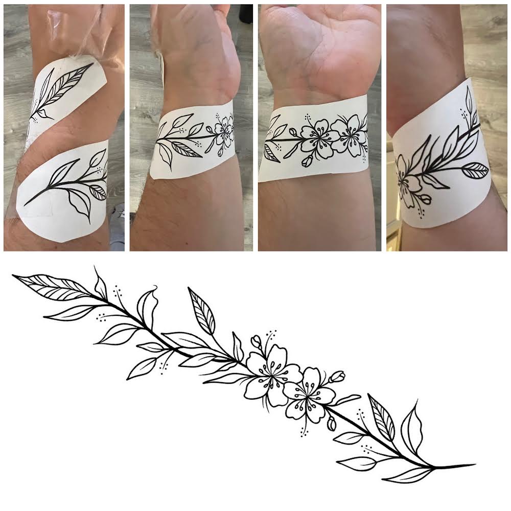 Floral wrist wrap tattoo design for sale.