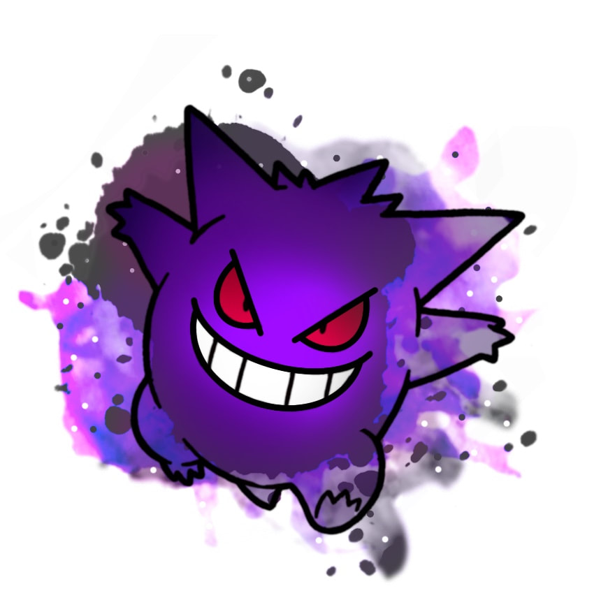 Watercolor purple Gengar Pokémon tattoo.