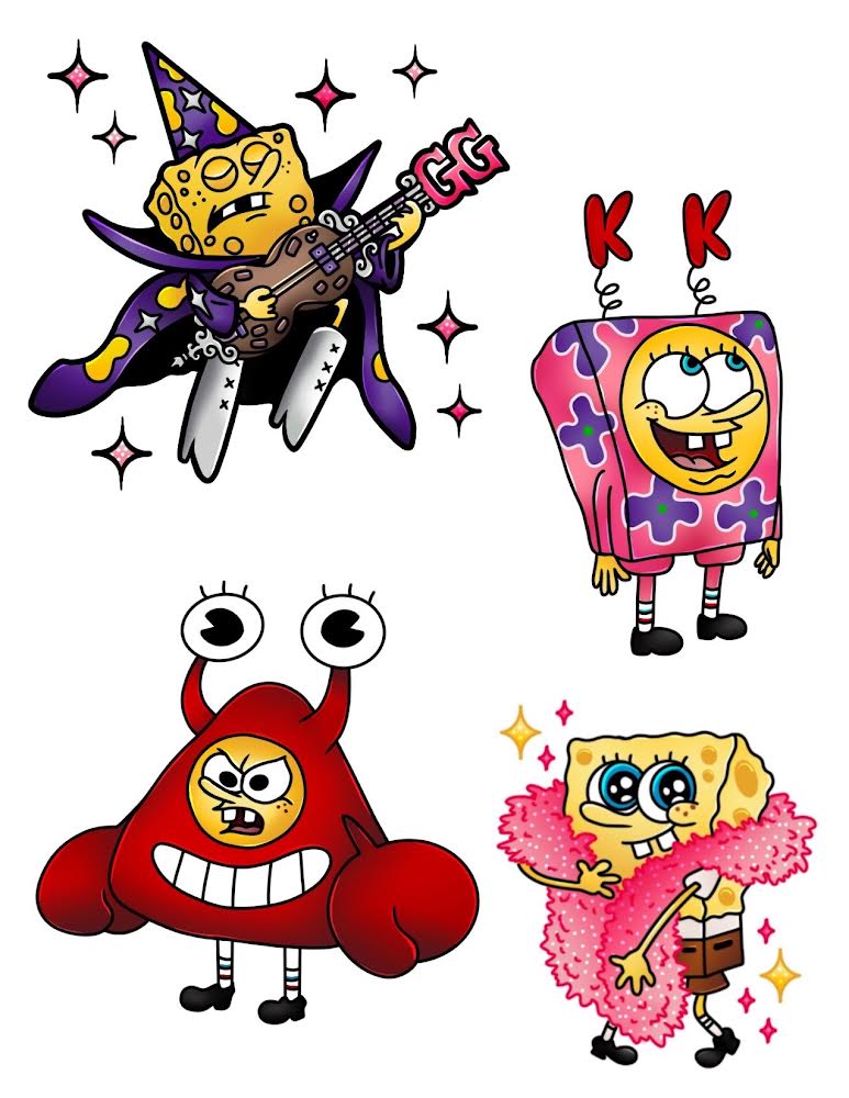 SpongeBob SquarePants dressed up in various costumes. Premade tattoo designs for sale.