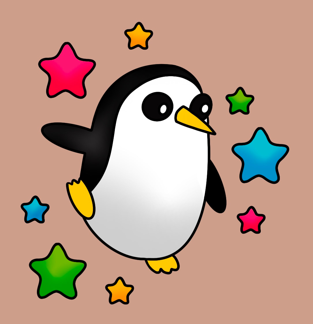 Gunter from Adventure Time dancing with star background.