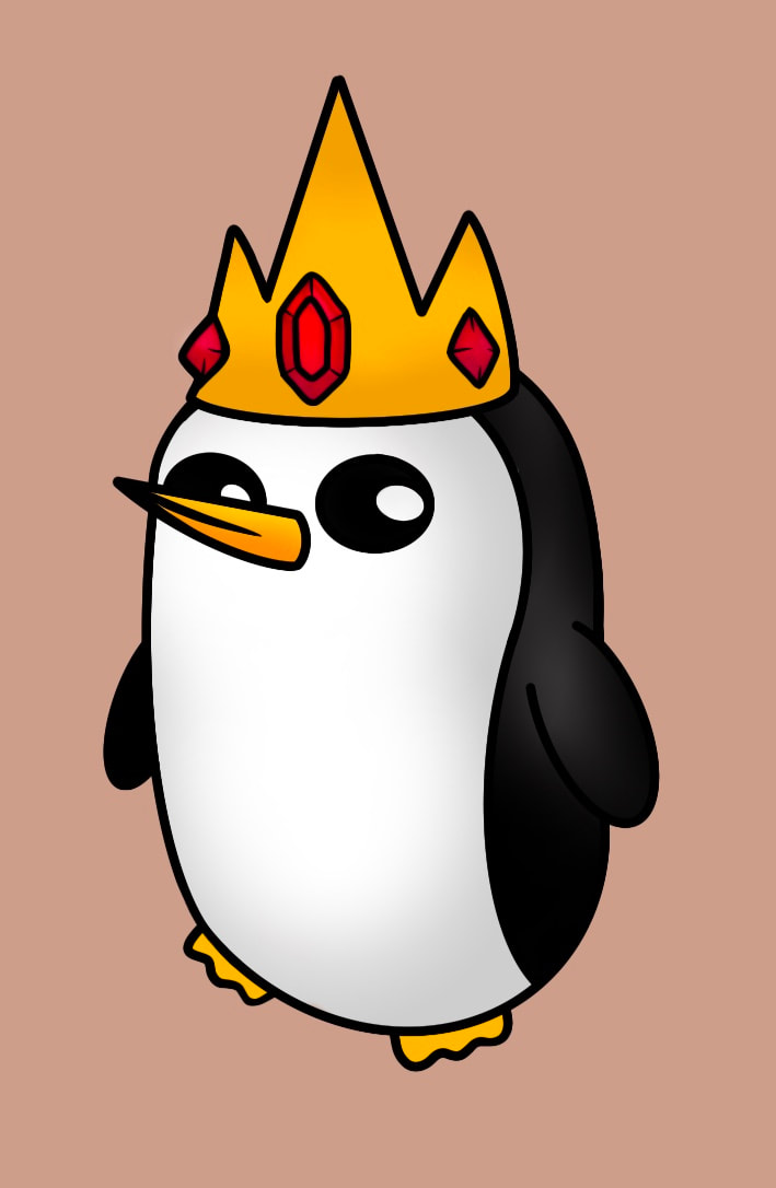 Gunter from Adventure Time wearing Ice King’s crown.