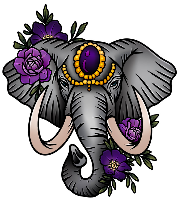 Elephant with flowers and gems and jewels.