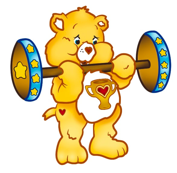 Champ Care Bear weightlifting.