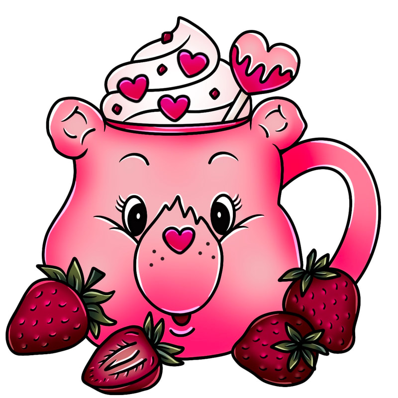 Care Bears Cheer Bear mug with strawberries.