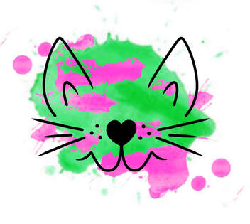 Pink and green watercolor cat face tattoo design